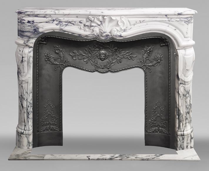 Louis XV style fireplace decorated with a large shell, in Paonazzo marble-0