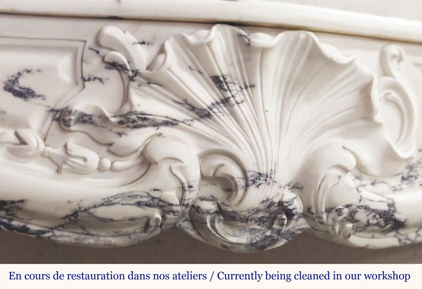 Louis XV style fireplace decorated with a large shell, in Paonazzo marble-1