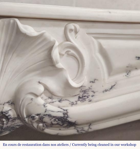 Louis XV style fireplace decorated with a large shell, in Paonazzo marble-2