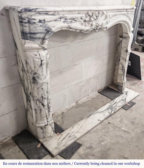 Louis XV style fireplace decorated with a large shell, in Paonazzo marble-3