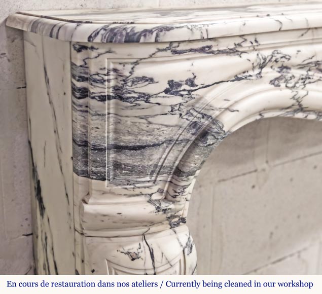 Louis XV style fireplace decorated with a large shell, in Paonazzo marble-4