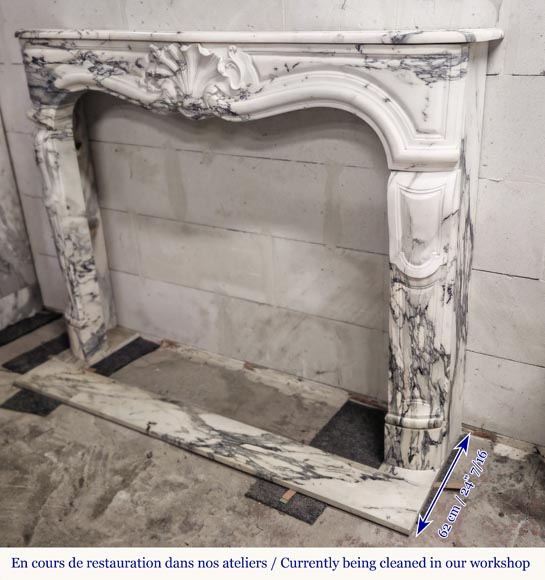 Louis XV style fireplace decorated with a large shell, in Paonazzo marble-6