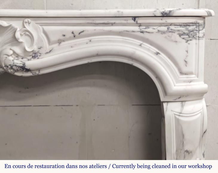 Louis XV style fireplace decorated with a large shell, in Paonazzo marble-7