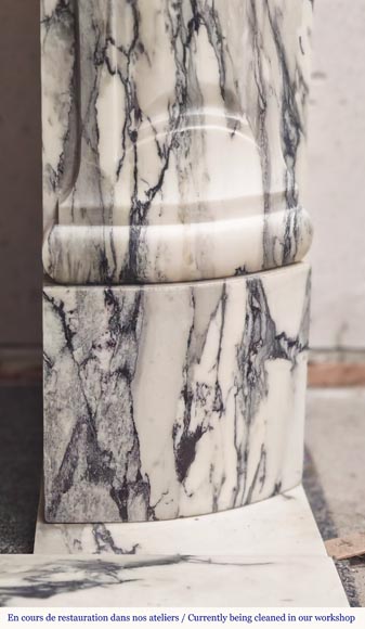 Louis XV style fireplace decorated with a large shell, in Paonazzo marble-8