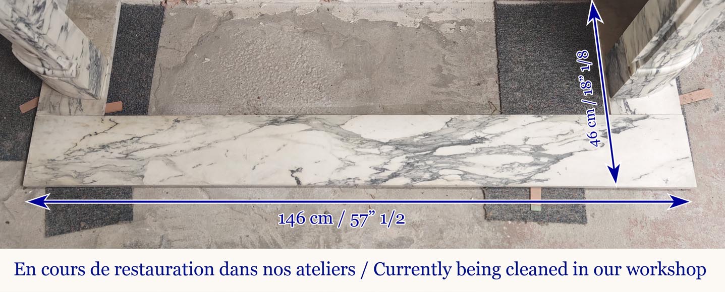 Louis XV style fireplace decorated with a large shell, in Paonazzo marble-9