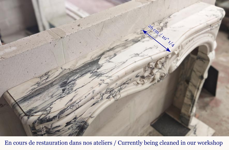 Louis XV style fireplace decorated with a large shell, in Paonazzo marble-10