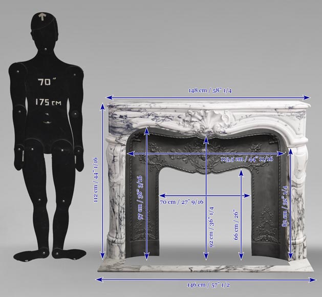 Louis XV style fireplace decorated with a large shell, in Paonazzo marble-11