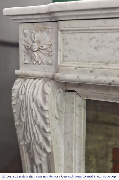 Louis XVI style fireplace in Carrara marble decorated with a bow and a quiver-7