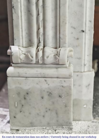 Louis XVI style fireplace in Carrara marble decorated with a bow and a quiver-8