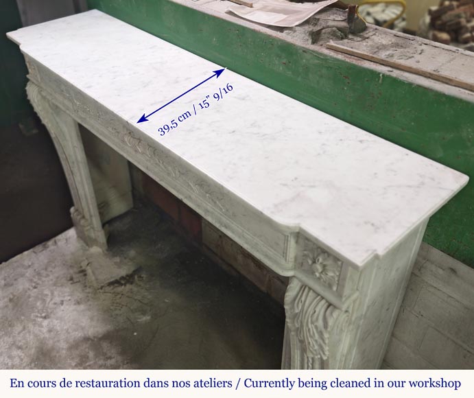 Louis XVI style fireplace in Carrara marble decorated with a bow and a quiver-13