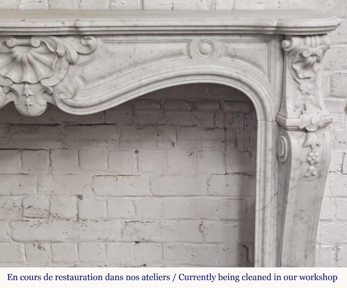 Large Louis XV style fireplace in Carrara marble decorated with shells and flowers-6