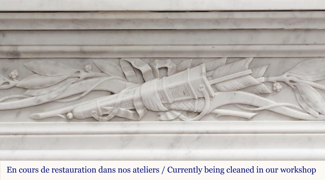 Louis XVI style fireplace with acanthus leaves, in Carrara marble-1