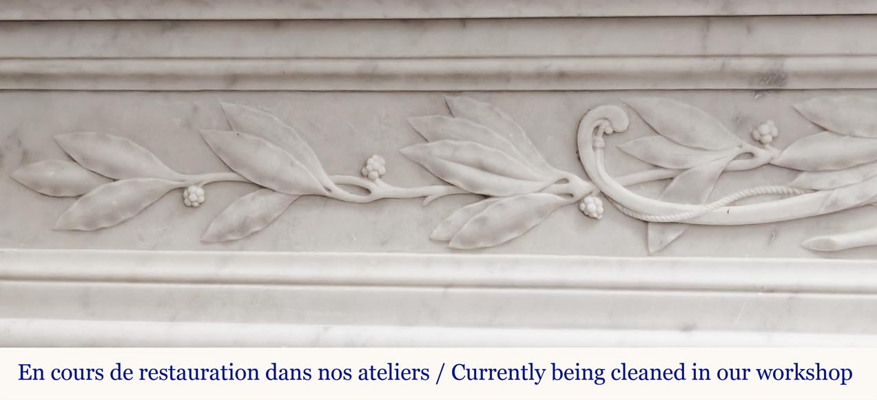 Louis XVI style fireplace with acanthus leaves, in Carrara marble-2
