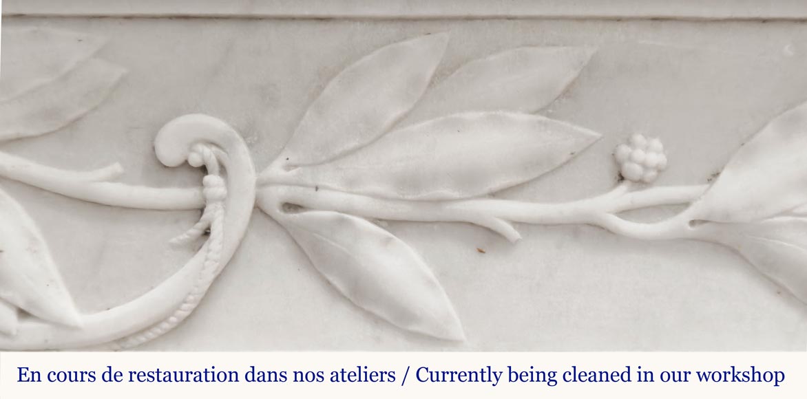 Louis XVI style fireplace with acanthus leaves, in Carrara marble-3