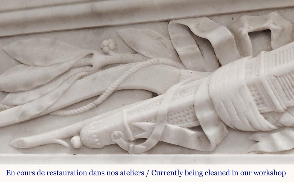 Louis XVI style fireplace with acanthus leaves, in Carrara marble-4