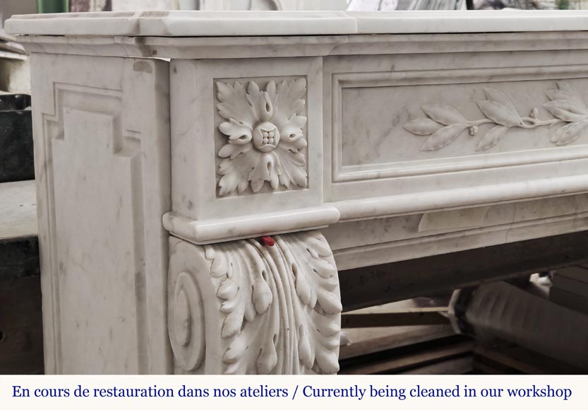 Louis XVI style fireplace with acanthus leaves, in Carrara marble-6