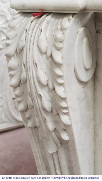 Louis XVI style fireplace with acanthus leaves, in Carrara marble-7