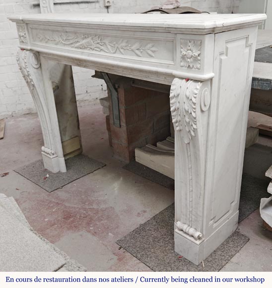 Louis XVI style fireplace with acanthus leaves, in Carrara marble-9