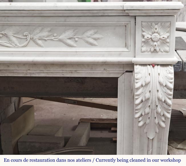 Louis XVI style fireplace with acanthus leaves, in Carrara marble-10