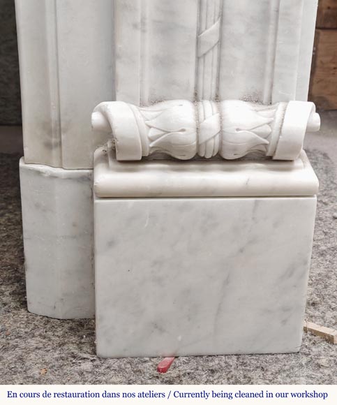 Louis XVI style fireplace with acanthus leaves, in Carrara marble-11