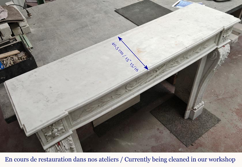 Louis XVI style fireplace with acanthus leaves, in Carrara marble-12