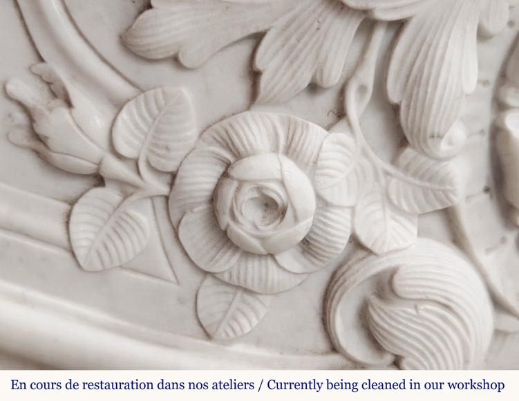 Louis XV style fireplace in Carrara marble, with shell and flower decoration-4