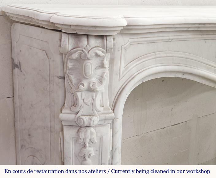 Louis XV style fireplace in Carrara marble, with shell and flower decoration-5