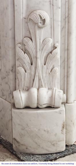 Louis XV style fireplace in Carrara marble, with shell and flower decoration-6