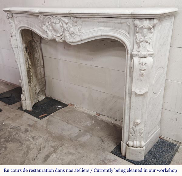 Louis XV style fireplace in Carrara marble, with shell and flower decoration-7