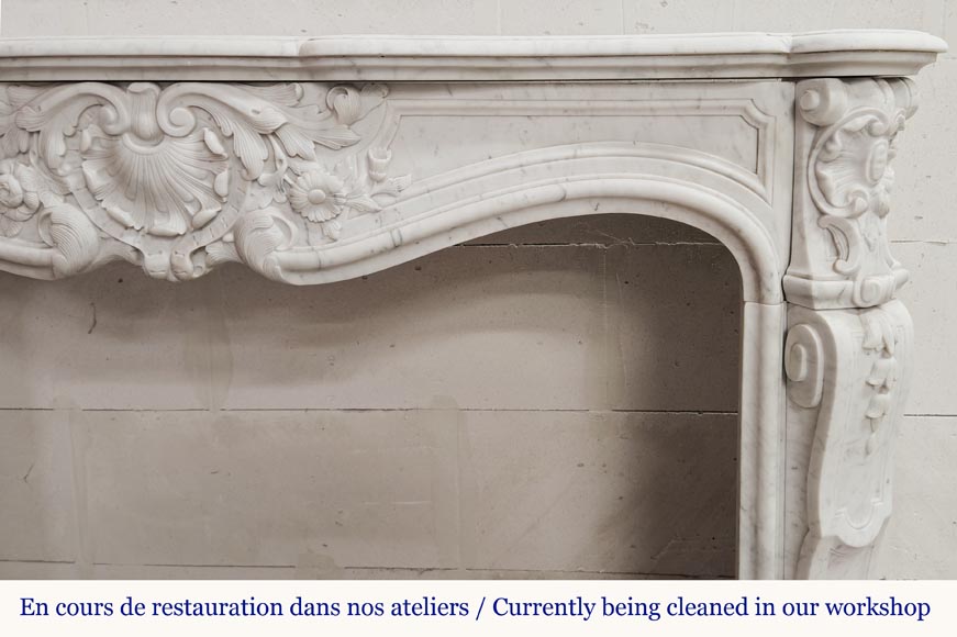 Louis XV style fireplace in Carrara marble, with shell and flower decoration-8