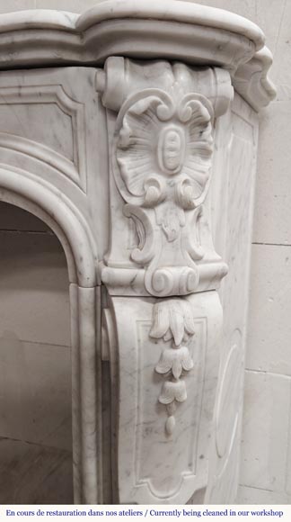 Louis XV style fireplace in Carrara marble, with shell and flower decoration-9