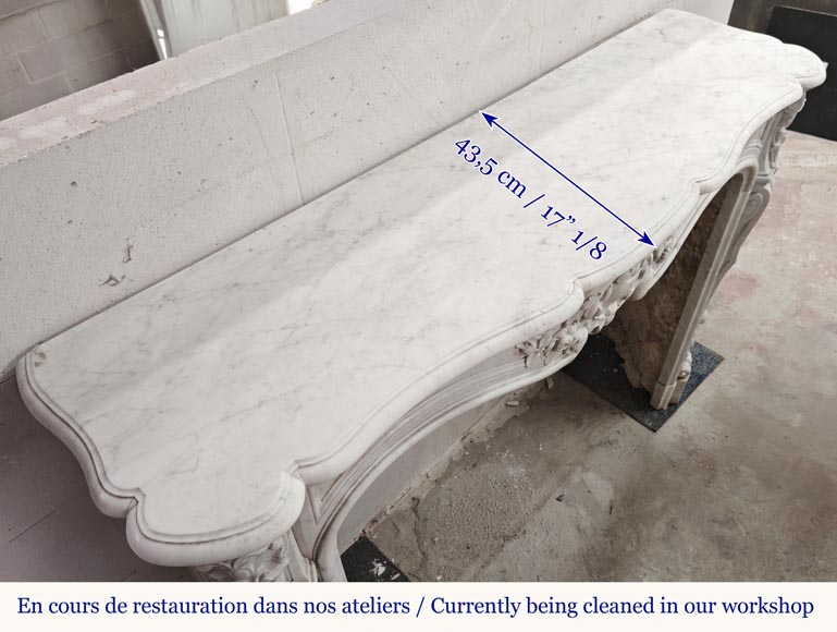 Louis XV style fireplace in Carrara marble, with shell and flower decoration-11