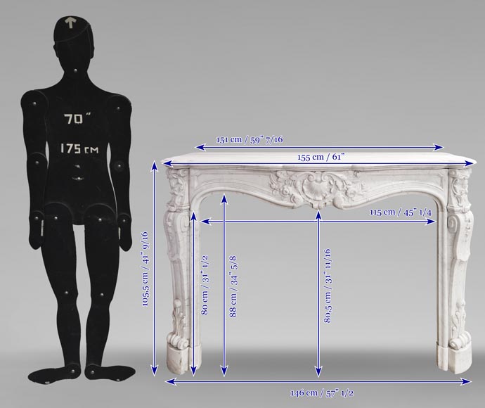 Louis XV style fireplace in Carrara marble, with shell and flower decoration-12