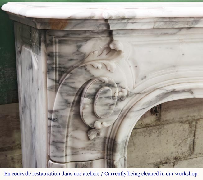 Louis XV style fireplace with floral palmette, in Arabescato marble-7