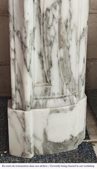 Louis XV style fireplace with floral palmette, in Arabescato marble-11