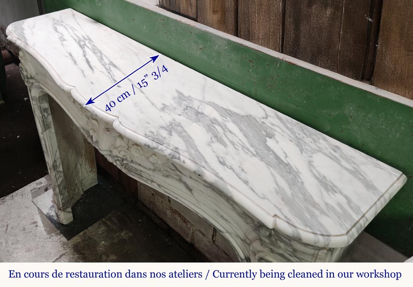 Louis XV style fireplace with floral palmette, in Arabescato marble-12