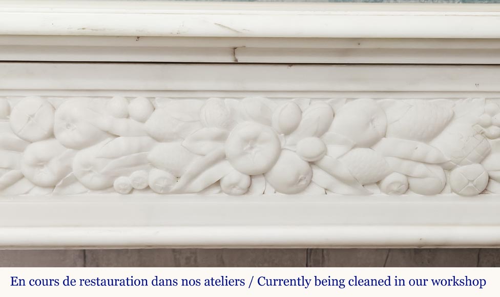 Napoleon III style fireplace in statuary marble, decorated with fruit and a goat's head-1