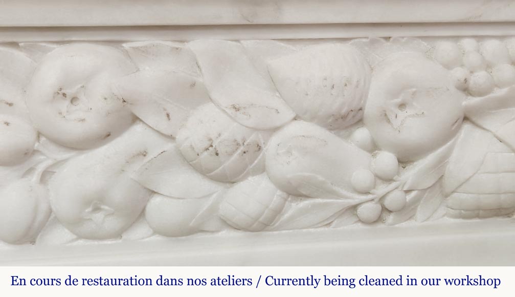Napoleon III style fireplace in statuary marble, decorated with fruit and a goat's head-2