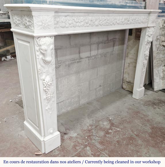 Napoleon III style fireplace in statuary marble, decorated with fruit and a goat's head-5