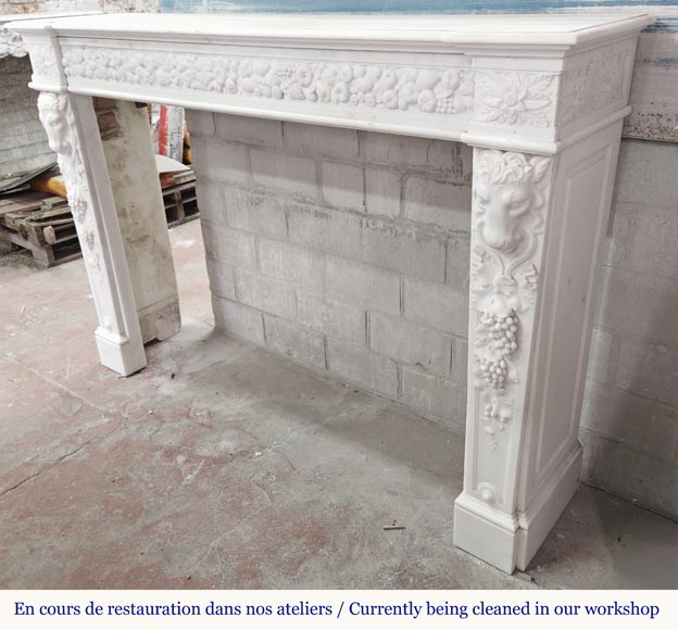 Napoleon III style fireplace in statuary marble, decorated with fruit and a goat's head-10