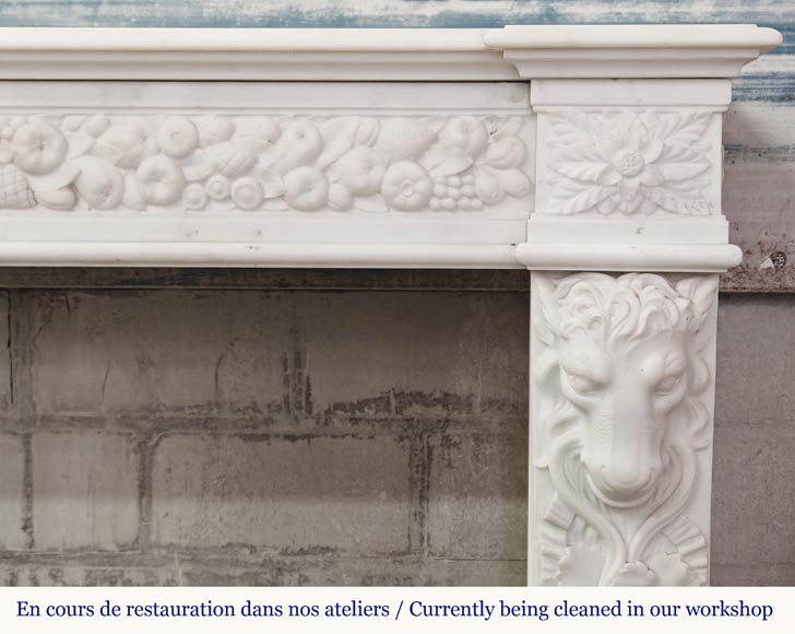 Napoleon III style fireplace in statuary marble, decorated with fruit and a goat's head-11