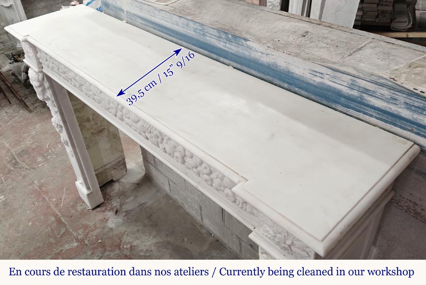 Napoleon III style fireplace in statuary marble, decorated with fruit and a goat's head-14