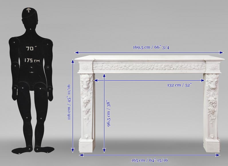 Napoleon III style fireplace in statuary marble, decorated with fruit and a goat's head-15