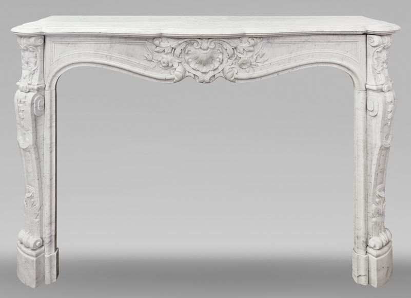 Louis XV style fireplace in Carrara marble with plant decoration-0