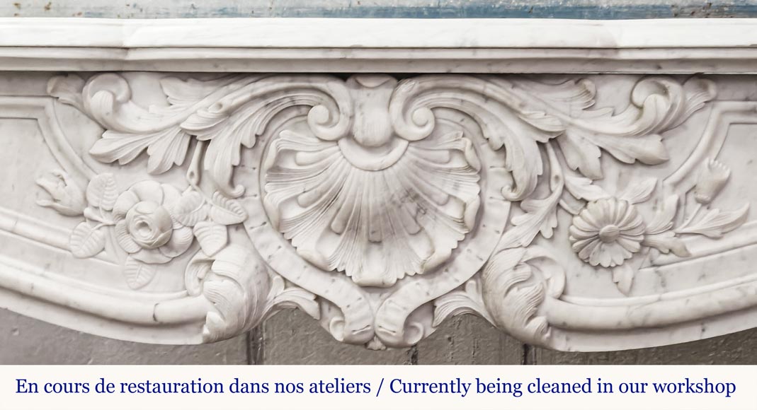 Louis XV style fireplace in Carrara marble with plant decoration-1