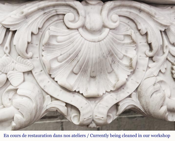 Louis XV style fireplace in Carrara marble with plant decoration-2