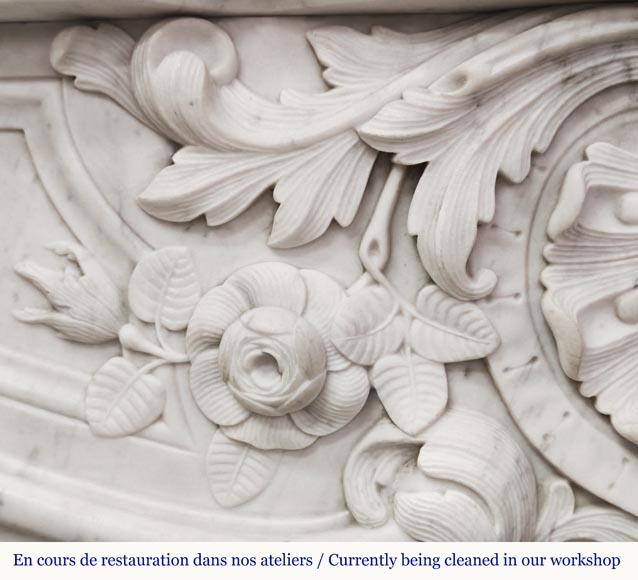 Louis XV style fireplace in Carrara marble with plant decoration-3