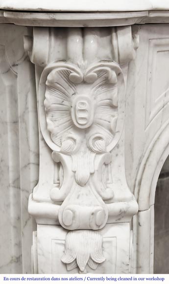 Louis XV style fireplace in Carrara marble with plant decoration-6