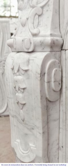 Louis XV style fireplace in Carrara marble with plant decoration-7