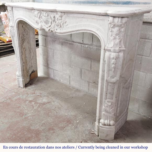 Louis XV style fireplace in Carrara marble with plant decoration-9